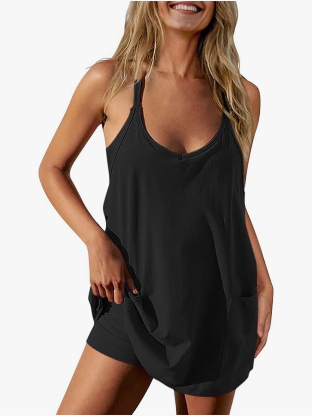 Spaghetti Strap Sundress Workout Short Tennis Dress with Pockets